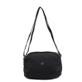 Minimalist black nylon dumpling crossbody bag with adjustable strap and metal logo - Black