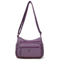 Sac bandoulière en nylon violet avec plusieurs poches zippées et bandoulière réglable - Violet
