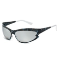 Sporty blue marble cat eye sunglasses with silver mirrored lenses for cycling - Regular / C8 Black Patterned Frame with Silver Mirror Lenses (Inc. 13% VAT)