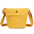 Bright yellow nylon crossbody bucket bag with adjustable strap and metal logo accent - Egg Yolk Yellow