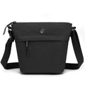 Minimalist black nylon bucket phone bag with adjustable wide strap on white background - Black