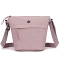 Bolso tipo cubo minimalista de nailon rosa loto con correa ajustable y logotipo metálico - Rosa Loto