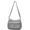 Sac bandoulière nylon gris clair pour femme avec plusieurs poches et sangle réglable - Gris