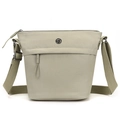 Minimalist sage green nylon crossbody bucket bag with wide strap and metal logo - Cotton Cream