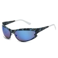 Camo pattern sport sunglasses with blue mirrored lenses and stainless steel frame - Regular / C9 Blue Patterned Frame with Blue Mirror Lenses (Inc. 13% VAT)