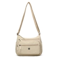 Sac bandoulière léger en nylon kaki avec poches multiples zippées et bandoulière ajustable - Blanc Cassé