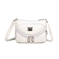 Sac bandoulière blanc en similicuir souple avec multi-poches et détails de texture tressée - Blanc
