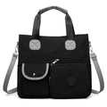 Bolso tote de nailon negro con asas grises y múltiples bolsillos para uso diario - Negro