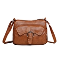 Practical brown PU leather crossbody bag with multi-zipper layers and adjustable strap - Brown