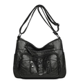 Black multi-pocket PU leather crossbody bag with adjustable strap and metal hardware - Black
