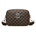 Bruine monogram camera tas met brede geweven riem en metallic M-logo detail - Bruin