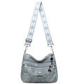 Sac fourre-tout en toile gris-bleu clair avec multi-poches et bandoulière à flocons - Bleu