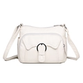 Minimalist white multi-pocket shoulder bag in textured PU leather for women - White
