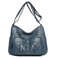 Crossbody bag in vintage blue grey with multi-zip compartments and adjustable strap - Blue