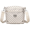 Bolso de hombro blanco crema con estampado M gris y correa ancha de jacquard - Blanco