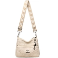 Sac bandoulière en toile blanc cassé multicouche avec bandoulière style ethnique - Blanc Cassé
