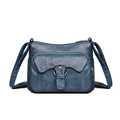 Navy blue multi-pocket crossbody bag for women in textured faux leather with flap pocket - Blue