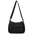 Borsa a tracolla in nylon nero impermeabile con scomparti a zip e tracolla regolabile - Nero