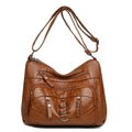 Brown multi-pocket crossbody bag for women made of textured synthetic leather - Tan