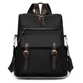 Sac à dos noir chic pour ordinateur avec détails en cuir marron et boucles dorées - Noir