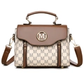 Borsa a tracolla classica marrone e beige con stampa a M e dettagli dorati - Bianco