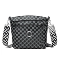 Bolso bandolera retro gris con estampado de letras M y correa ancha tejida de moda - Negro
