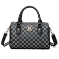 Retro Boston Bag in Schwarz mit M-Muster-Druck und goldenen Logo-Details - Schwarz