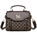 Borsa a mano vintage classica con motivi M marroni e logo in metallo dorato - Marrone