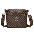 Bolso bandolera retro marrón oscuro con estampado monograma y correa ancha tejida - Marrón