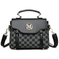 Borsa a tracolla vintage nera con logo M in metallo dorato e motivo monogramma - Nero