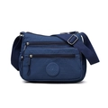 Waterproof dark blue nylon crossbody bag with multi-zipper pockets and fabric strap - Blue