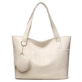 Borsa tote bianco sporco con inserto motivo coccodrillo e mini portamonete rotondo - Bianco Sporco