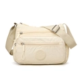 Borsa a tracolla beige in nylon con tasche multiple a cerniera per donne casual - Bianco Sporco