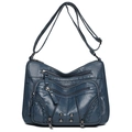 Versatile dark blue multi-layer shoulder bag in soft leather with retro rivet accents - Blue