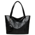 Borsa tote nera con texture coccodrillo e serpente e un piccolo borsellino rotondo - Nero