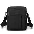 Borsa a tracolla da uomo minimalista in tela nera con scomparti e stampa moderna - Nero