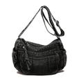 Modieuze zwarte denim crossbody tas met meerdere zakken en verstelbare brede riem - Zwart