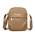 Mini khaki nylon crossbody bag with Danbaoly logo and golden zipper detail - Brown