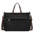 Borsa tote nera in nylon con manici marroni, borsa a tracolla grande da donna - Nero