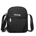 Mini black nylon crossbody phone bag with gold metal logo and adjustable shoulder strap - Black