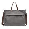 Grande borsa tote in nylon grigio con manici in pelle marrone e tracolla staccabile - Grigio