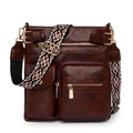 Borsa a tracolla in pelle PU marrone scuro con tasche multiple e cinturino etnico - Borgogna