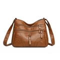 Borsa a tracolla marrone classica in morbida pelle martellata con design multi-zip - Marrone Giallastro