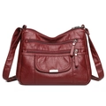 Bolso bandolera de cuero sintético rojo oscuro con varios compartimentos de cremallera - Rojo