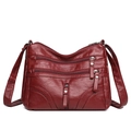 Borsa a tracolla minimalista in morbida pelle bordeaux con scomparti multipli a cerniera - Rosso