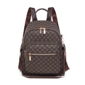 Sac à dos marron foncé chic avec motifs géométriques dorés et poche zippée avant - Marron