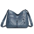 Borsa a tracolla in morbida pelle blu navy con scomparti multipli e cinturino regolabile - Blu
