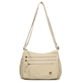 Sac bandoulière beige en nylon avec plusieurs fermetures éclair et sangle réglable - Kaki
