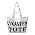 Borsa tote argento metallizzato con scritta nera e superficie dalla trama stropicciata - Argento