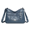 Bolso de hombro clásico en cuero sintético azul marino con múltiples bolsillos - Azul